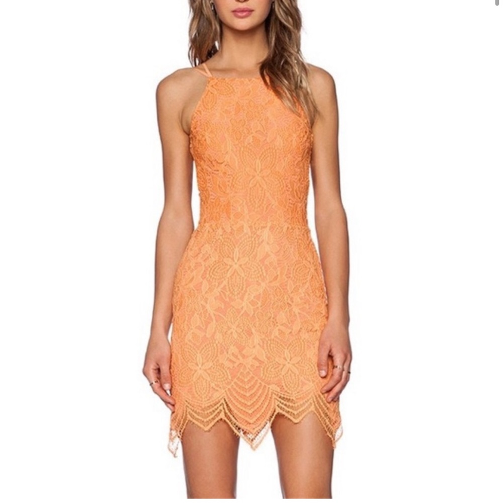 For Love and Lemons Guava Mini Dress in Tropical Orange